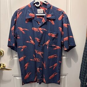 David Carey Navy Short-Sleeve Lobster Print Camp Shirt